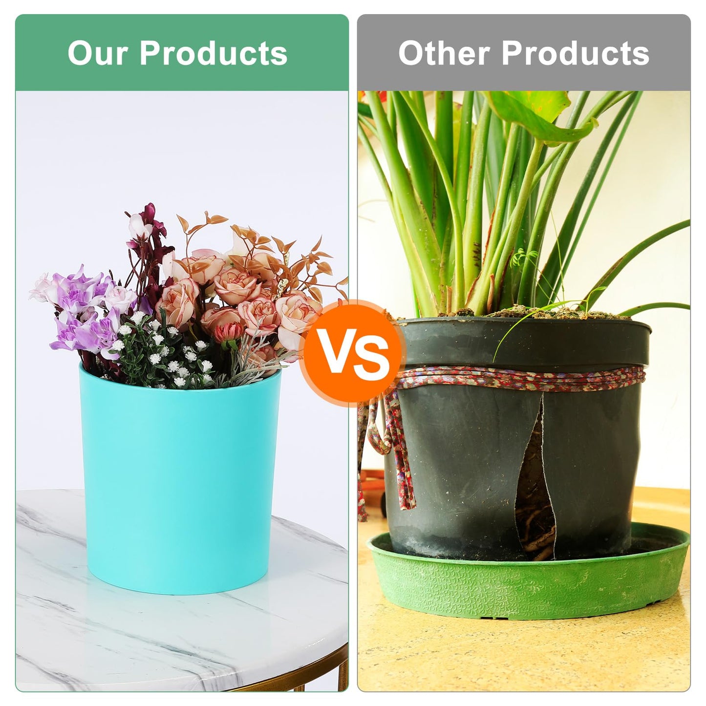 M METERXITY 2-Pack Plastic Plant Pots, 6 Inch Plastic Planters Round Flower Planter Containers Flower Pots for Indoor/Outdoor/Garden, Plant Holder [Blue]