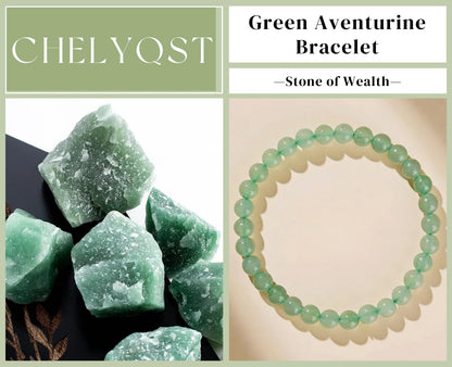 CHELYQST Green Aventurine Bracelet - Stone of Wealth,Stretch Natural Stone Crystal Beads Jewelry Gifts for Women Men Unisex Adult,6mm