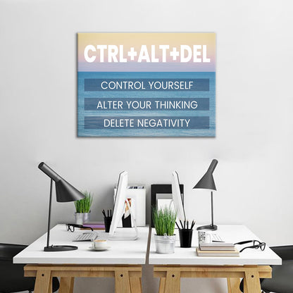 YSPCSUN Inspirational Posters for Office, Ctrl Alt Del Control Yourself Canvas Poster Single Panel Wall Decor for Home Office Dorm Classroom, Framed Canvas Art, 24x18inch