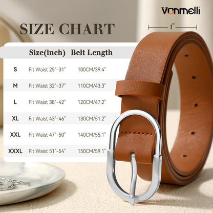 VONMELLI 3 Pack Women's Belts for Jeans Pants Fashion Silver Buckle Ladies Dress Belt Black Brown Beige M