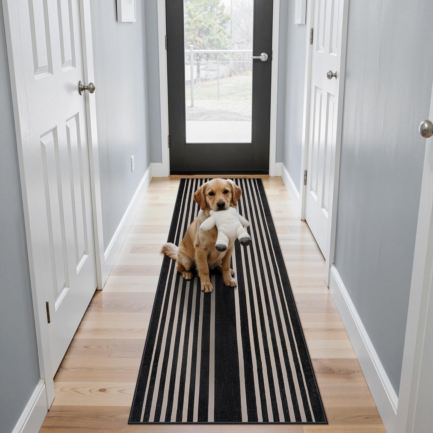 Beeiva Striped Runner Rug for Hallways, 2x6 Washable Runner for Entryway, Black and White Bathroom Runners Non Slip Soft Low Pile Vertical Striped Geometric Print Carpet Rugs for Kitchen Laundry Porch