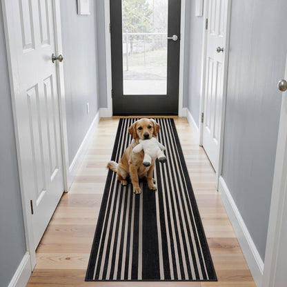 Beeiva Striped Runner Rug for Hallways, 2x6 Washable Runner for Entryway, Black and White Bathroom Runners Non Slip Soft Low Pile Vertical Striped Geometric Print Carpet Rugs for Kitchen Laundry Porch