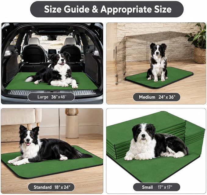 2 Pack Washable Pee Pads for Dogs 24"x36", Reusable Training Puppypads Absorbency Non-Slip & Leak-Proof for Pet Whelping Box Playpen Crate Sofa Bed Floors (Green)