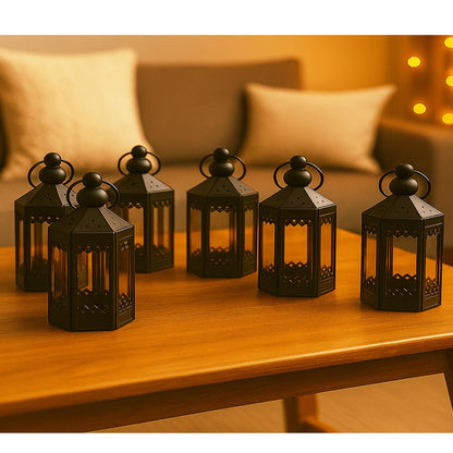 Vela Lanterns Tea Light Candle Holders, Mini Table Centerpieces, Black