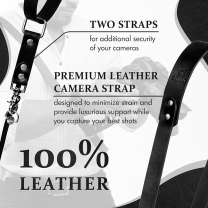C Coiro Leather Camera Strap for One Camera - Professional Single Leather Harness Shoulder Strap Quick Release Gear DSLR/SLR, Camera Accessories for Photography, Black