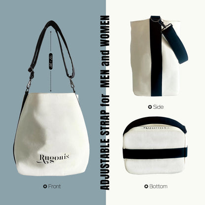 Rugonis Heavy Duty Canvas Bucket Bag for Women & Men - 25L Large Capacity Waterproof Tote with Detachable Wide Padded Strap, Grocery Shopping, Travel, Commute, RV Organizer, 20oz Canvas