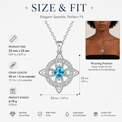 Zurlcdye Witches Knot Birthstone Necklace for Women Witch Knot Rotating Crystal Pendant Necklace Silver Plated Lucky Protection Jewelry Gift
