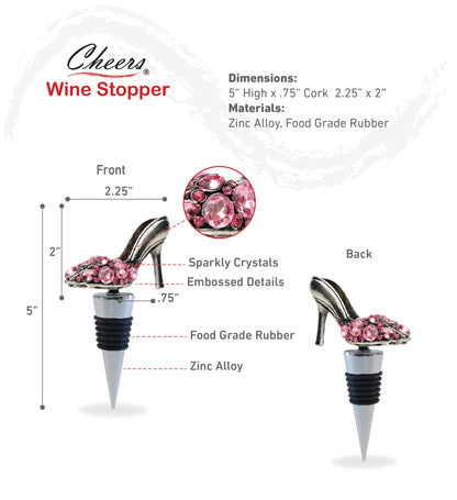 Cheers High Heel Shoe Metal Wine Stopper - Elegant Decor Bottle Stopper for Wine Bottles Party Decor