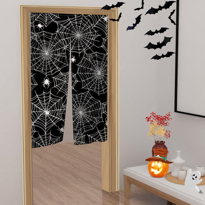 Leowefowa Janpanese Doorway Curtain Halloween Scary Spider Web Black Door Hanging Horror Night of Halloween Theme Window Treatment Partition Kithchen Bathroom Door Decor 33.5"x 59"