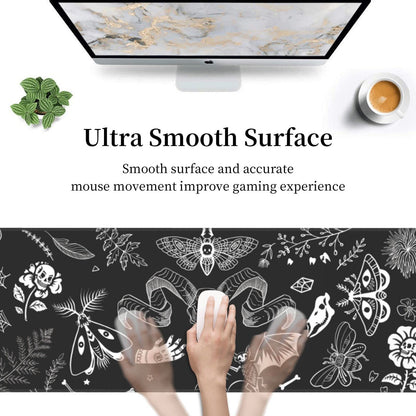 Witch Skeleton Goat Gaming Mouse Pad XL Black and White Large Extended Non Slip Rubber Base Desk Mat Stitched Edge Keyboard Mat 31.5x11.8 Inch