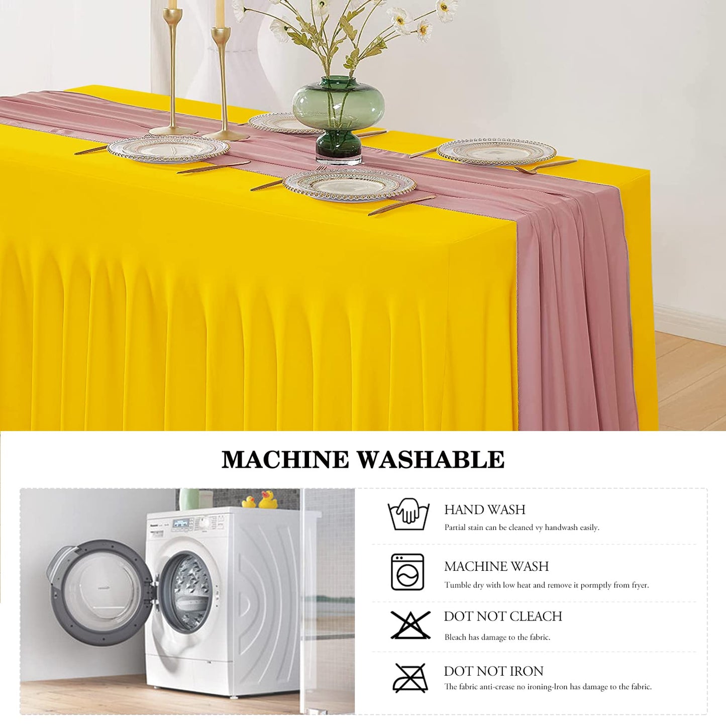 Jieqier Yellow Spandex Table Cover 6FT, Stretch Table Cloths with Skirts for Rectangle Tables, Wrinkle Resistant Stretchable Tablecloth for Baby Shower, Weddings, Parties, Vendors