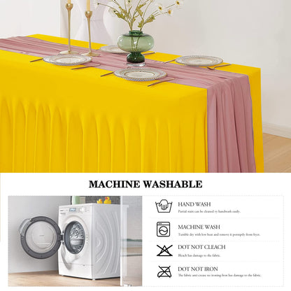 Jieqier Yellow Spandex Table Cover 6FT, Stretch Table Cloths with Skirts for Rectangle Tables, Wrinkle Resistant Stretchable Tablecloth for Baby Shower, Weddings, Parties, Vendors