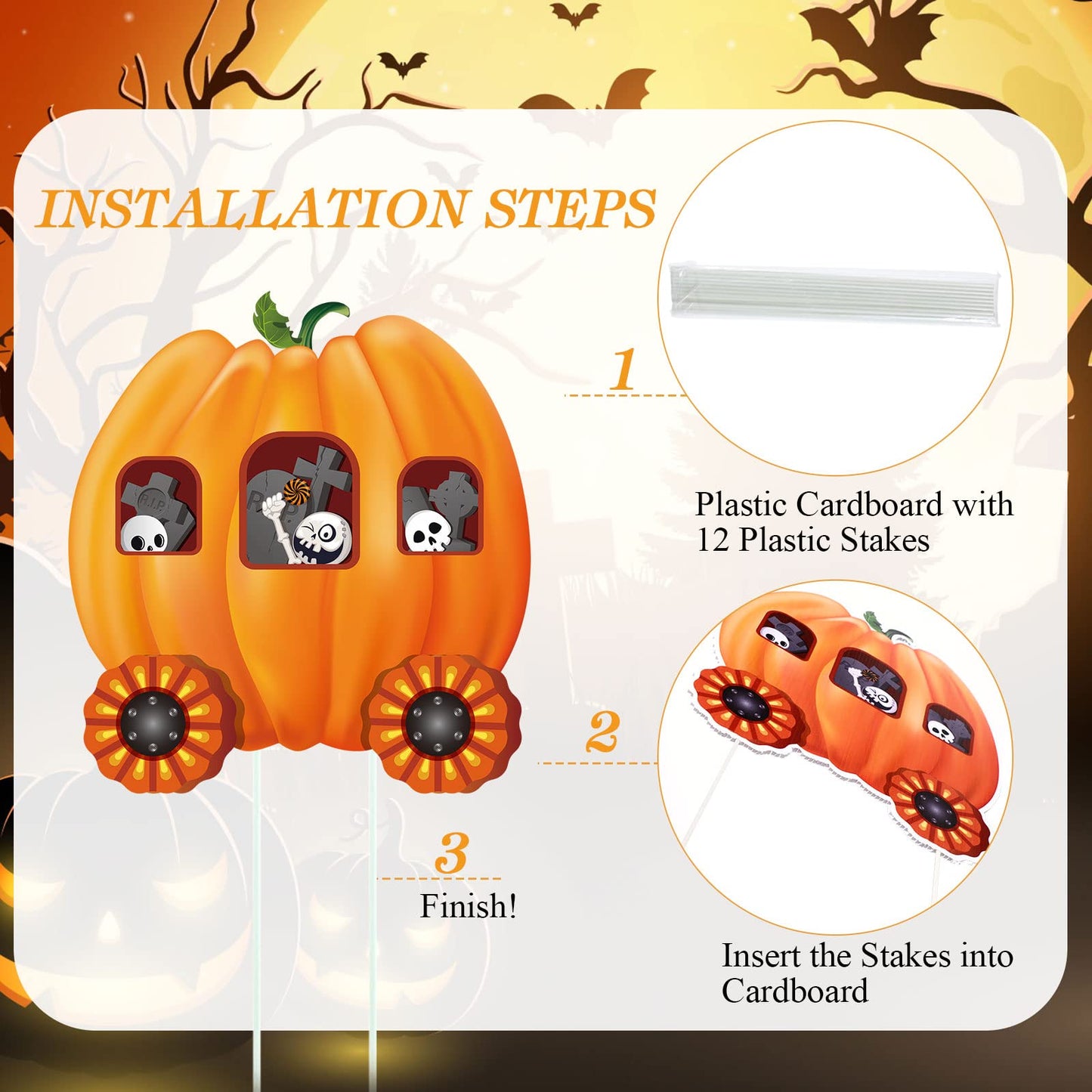 Shellwei 4 Pcs Thanksgiving Pumpkin Yard Outdoor Decor Skeleton Train Yard Signs Autumn Harvest Decorations for Lawn Outdoor Garden Farmhouse Home Thanksgiving Party Decor(Pumpkin,Yellow)