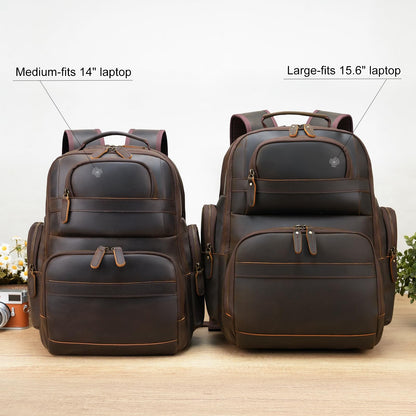 TIDING Full Grain Leather Backpack for Men 15.6 Inch Laptop Bag Large Capacity Business Travel Hiking Shoulder Daypacks