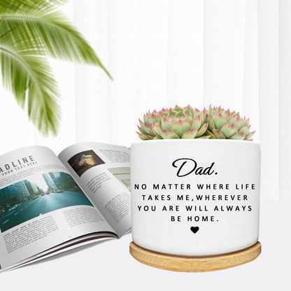 Arosedmo Succulent Planter Pot for Dad - Cute 3 Inch Plant Dad Gift from Daughter or Son with Bamboo Tray, Best Fathers Day Birthday Gardening Gifts for Dad, Grandpa, Husband