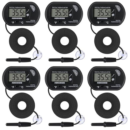 6 PackLCD Digital Aquarium Thermometer Fish Tank Water Terrarium Temperature with Suction Cup for Fish Tank Water Terrarium