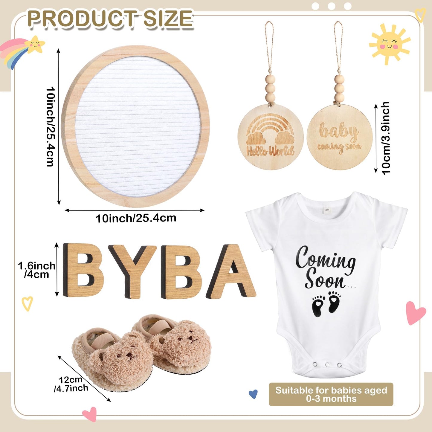 Canlierr 8 Pcs Pregnancy Announcement Set Pregnancy Reveal Ideas Include Felt Letter Round Board Kit Baby Bodysuit Booties Wood Blocks Wooden Signs for Coming Soon Baby Announcement(White)