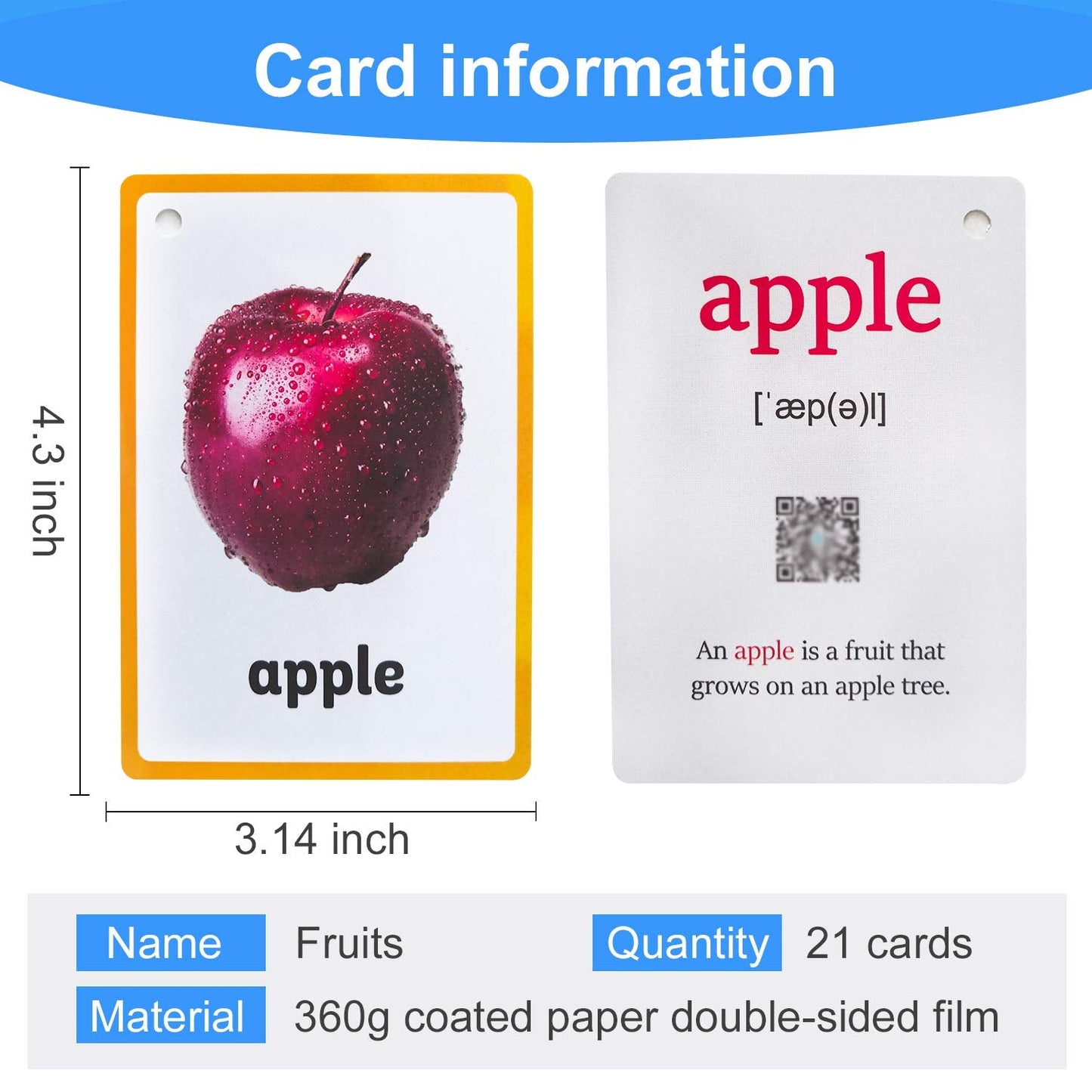 Fruits/Vegetable/Foods/Food Quantities Flash Cards English Flash Cards Pocket Card Learning Toys for Children Pre-Kindergarten Kids Education Aids
