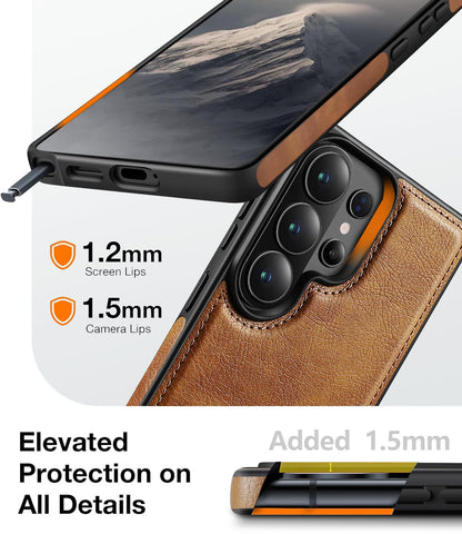 WTCASE Strong Magnetic for Samsung Galaxy S26 Ultra Leather Case with Stand,[Compatible with MagSafe], Slim Adjustable Kickstand Phone Cover (Brown, S26 Ultra)