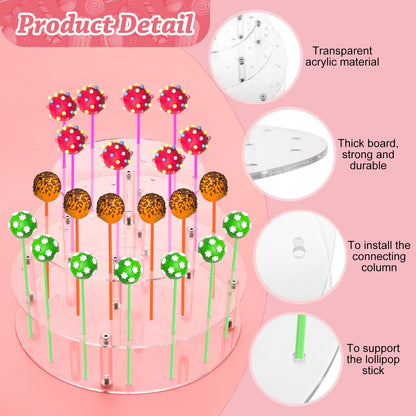 Bettoor Cake Pop Stand, 36 Holes Acrylic Cake Pop Holder, 3 Tiers Clear Lollipop Holder for Display Candy Dessert, Lollipop Stand for Birthday Parties Weddings Halloween