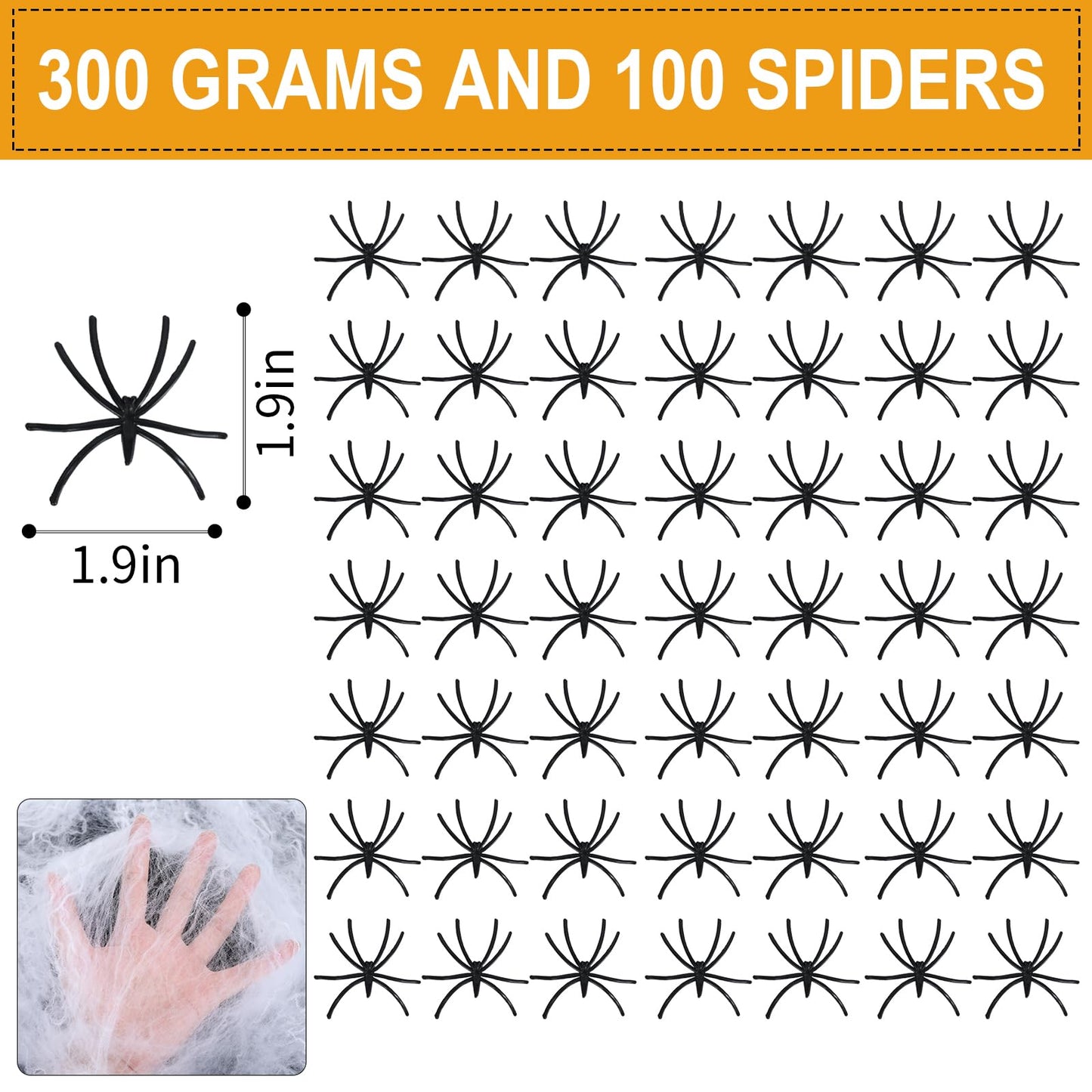 1200 sqft Halloween Spider Webs Decorations with 100 Extra Fake Spiders, Super Stretch Cobwebs for Halloween Indoor and Outdoor Party Supplies,Yard Haunted House Indoor Decor Supplies (0.66, Pounds)