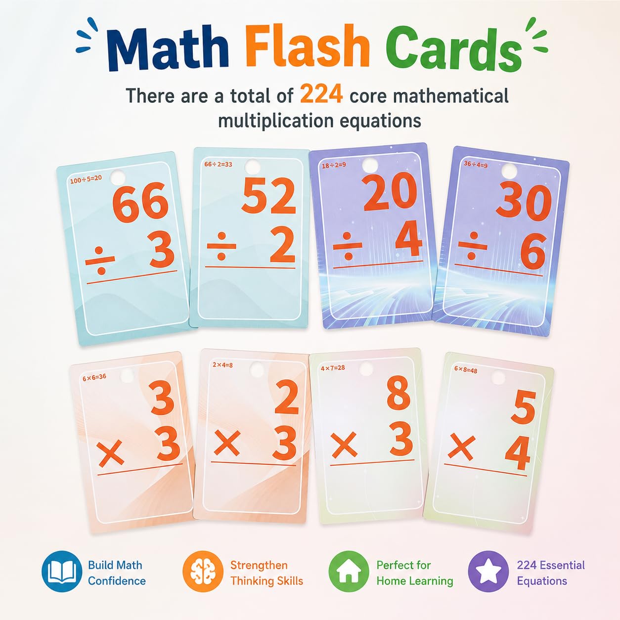 Multiplication and Division Flash Cards, Math Games Flash Cards for Kids 5-12, Easy-to-Read Classroom Manipulatives for 2nd 3rd 4th Grade, Multiplication 0-50 & Division 0-100 (2-Pack-112 Cards)