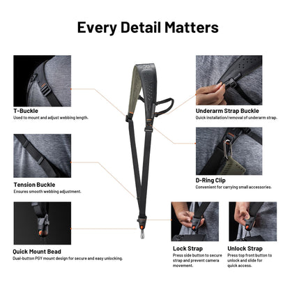 PGYTECH Camera Strap Pro, Quick Release Heavy Duty Camera Shoulder Strap With Detachable Underarm Strap, Professional Camera Harness, Leather Ergonomic Shoulder Pad for DSLR/Mirrorless Cameras, Green