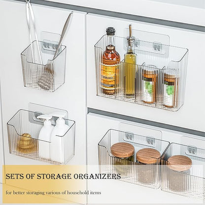 Lae Nuvole 2 Pack Adhesive Mount Cabinet Door Organizer, Wall Mounted Bathroom Organizers and Storage Bins Plastic Stackable Shower Caddy Hanging Floating Shelves for Narrow Space, BPA Free (Clear)