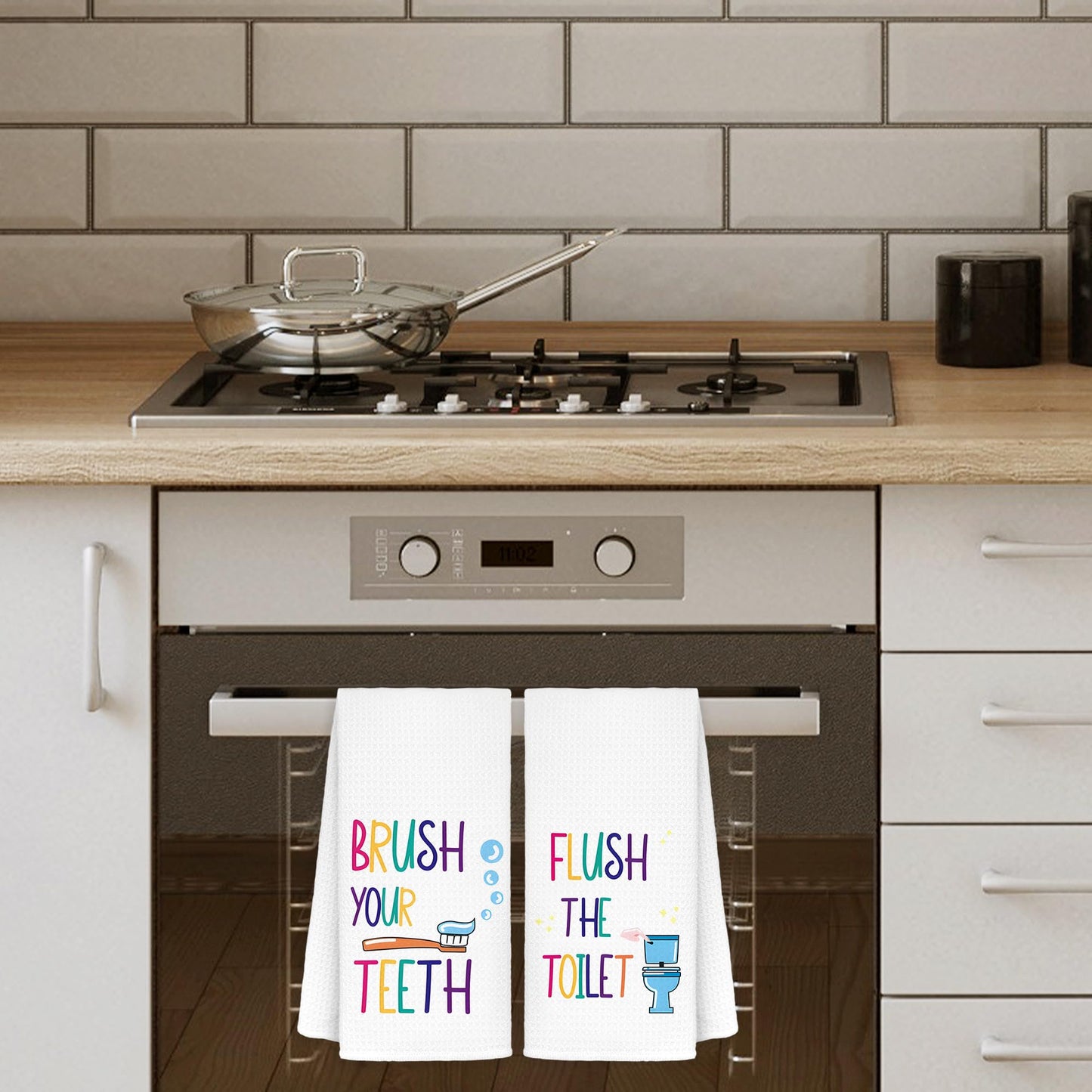 CIOJUNE Kids Bathroom Decor, Toddler Boys Girls Kids Bathroom Accessories Hand Towels Set of 2, Brush Your Teeth Flush The Tolet Bathroom Decoretion, 16x24
