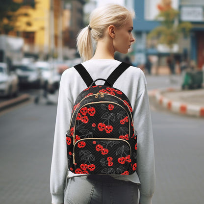 Mozuya Cherry Skull Backpack Purse for Women Girls Black Anti-theft Mini Fashion Travel Backpack with Zipper for College Travel S
