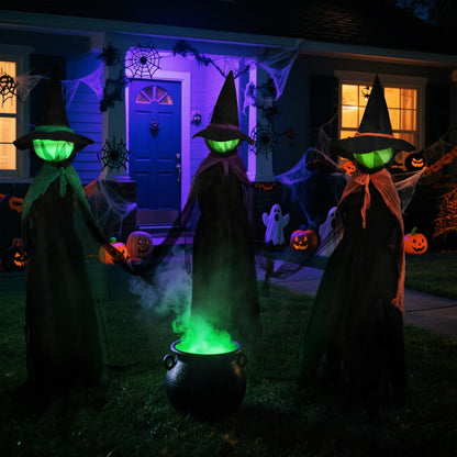 56In LED Set of 3 Black Witches with Stakes Light Up Witches Holding Hands Garden Decor Scary Halloween Decorations Outdoor Yard