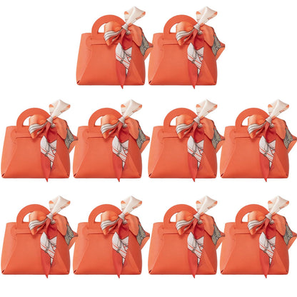 HOSDZOU 10 Pack Leather Wedding Candy Gift Bags,Party Favor Bags Box,Mini Purses Party Favors,Purse Gift With Handle Reusable Festivals Boxes For Birthday Christmas Halloween (Orange, Large)