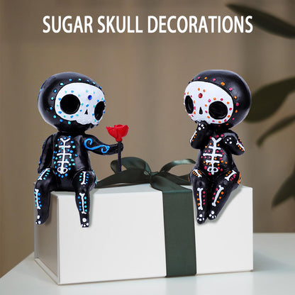 YOWOY Sugar Skull Couple Statue, Sugar Skull Figurine,Resin Crafts Sugar Skull Decor,Skull Head Skeleton Figurine Statue Display Hand Crafts,Home Decor Collectible Figurines (Couple)