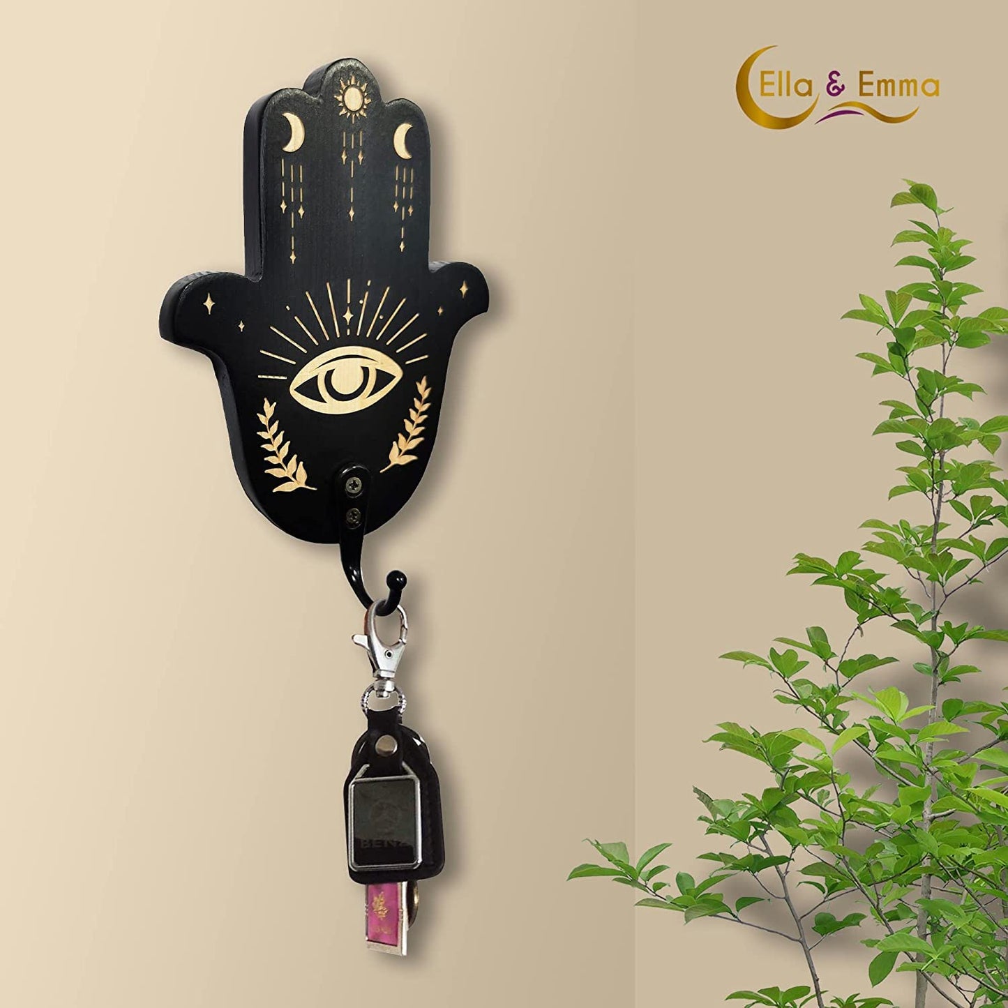 Ella & Emma Wall Mounted Coffin-Shaped Key Holder - Gothic Home Decor Wall Hanger with Hook - Gothic & Spooky Halloween Decor for Home - 2 Pieces (HAMSAHAND)