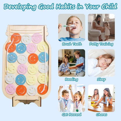 Magnetic Reward Jar for Kids - Smiley Faces Tokens Behavior Classroom Incentive Jar, Home Classroom Responsibility Routine Training Tool