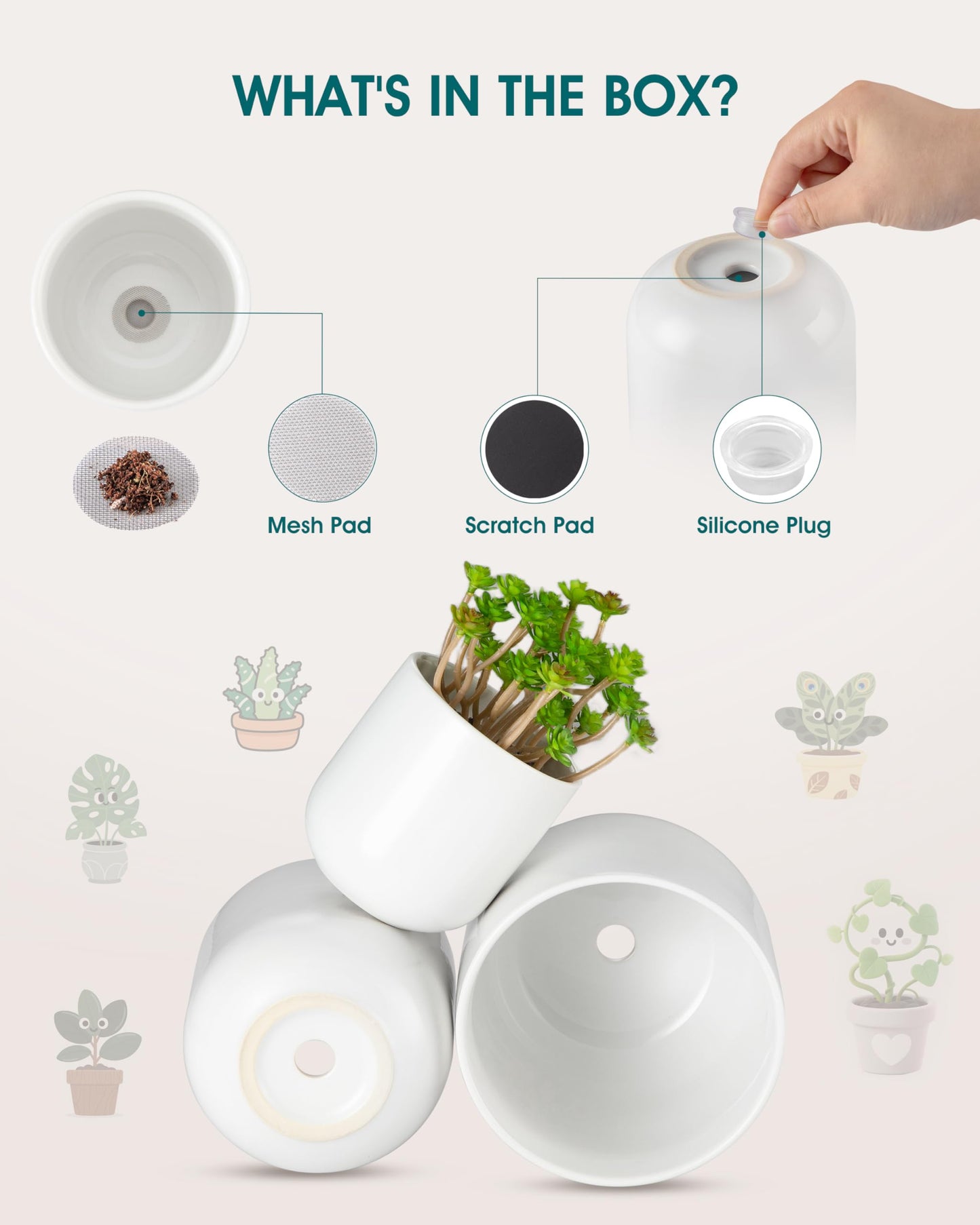 vancasso Ceramic Plant Pots, 4+5+6 inches, Set of 3, Planters with Drainage Hole, Flower Pots Planters Pots for Indoor Plants, Modern Indoor Decorative Garden Pot, Home Decor, White