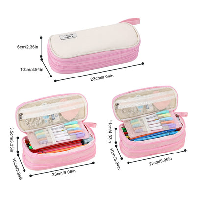 Tergopa Big Pencil Case Zipper Pencil Pouch Organizer Large Capacity Pen Bag with Handle Portable for Girls Kids Adults Gift Pen Case for School Home Office Light-pink