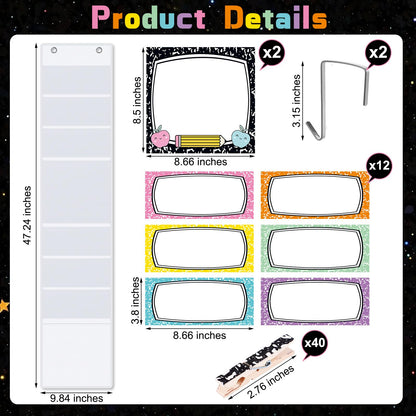 AmazingSpark 57 Pcs Classroom Behavior Chart for Student Management Kids Tracking Chart Hanging Creative Bulletin Board with 40 Clips for School Preschool Child Care(Composition Book)