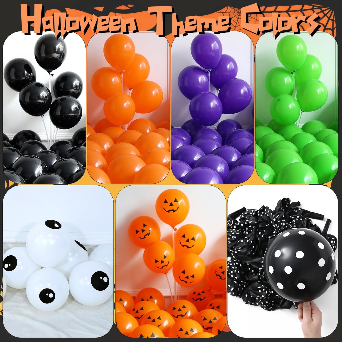 Halloween Balloon Arch Kit,137Pcs Orange Black Green Purple Balloon Garland with 3D Bat Stickers,Pumpkin,Witch Hat,Spider,Ghost,Eyeball Foil Balloons for Halloween Spooky Birthday Party Decorations