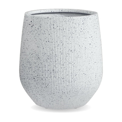 KUTE NEST 12.5" H x 11.5" D Premium Ribbed Corso Fiberstone Round Tapered Planter with Drainage Hole, Weather Resistant, Included 2 Extra Coco Mats (Ribbed Speckled White, 9" Pot Opening)