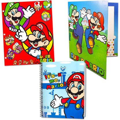 Super Mario Back to School Supplies Set - 13Pc Mario Folders, Notebook, Pencils, Stickers, and More | Mario Classroom Supplies for Boys Bundle
