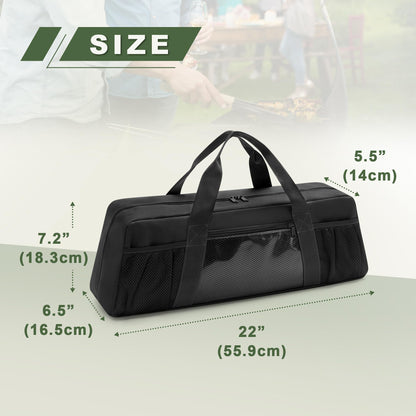 HODRANT Grill Tool Storage Bag, Outdoor BBQ Utensil Holder for Barbecue Tool up to 22", Large Grill Utensil Storage Caddy with Pockets, BBQ Accessories Case Container for Camping, Bag Only, Black