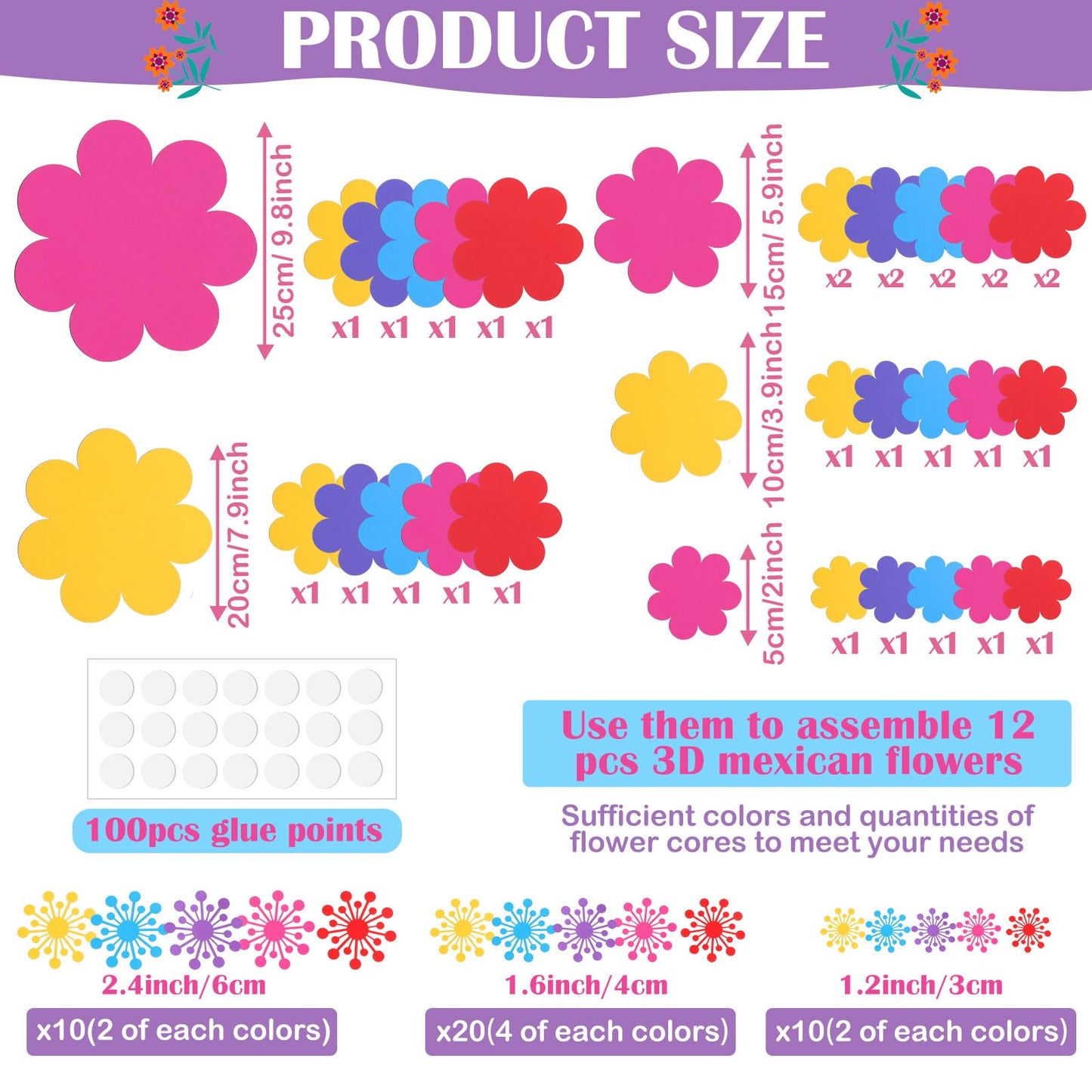 Mooliwe Paper Flowers Decorations for Wall DIY 3D Paper Bulletin Board Mexican Flowers Backdrop Decoration for Classroom Back to School Holiday Party(Classic,10 Set)