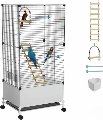 STILLCOVE Big Flight Bird Cage, Black Parakeet Cages with Rolling Stand & Wheels, Wide Birdcage for Parrots Cockatiels Conure Budgie Canary Finch Lovebird
