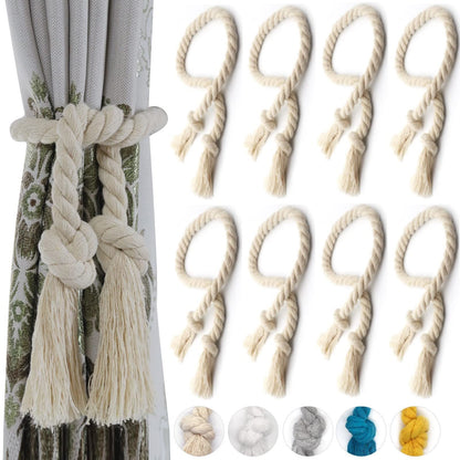 Yteseery 8 Pack Curtain Ties, Outdoor Curtain Tiebacks, Natural Cotton Curtain Holders, Village Rural Rustic Curtain Holdbacks, Nautical Curtain TieBacks Rope for Patio Drapery Pergola Drapes, Beige