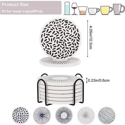 YumSur Drink Coasters Set of 6 with Holder Absorbent Ceramic Stone Coasters with Cork Bottom Heat and Scratch Resistance Decorative Drink Mats Cup