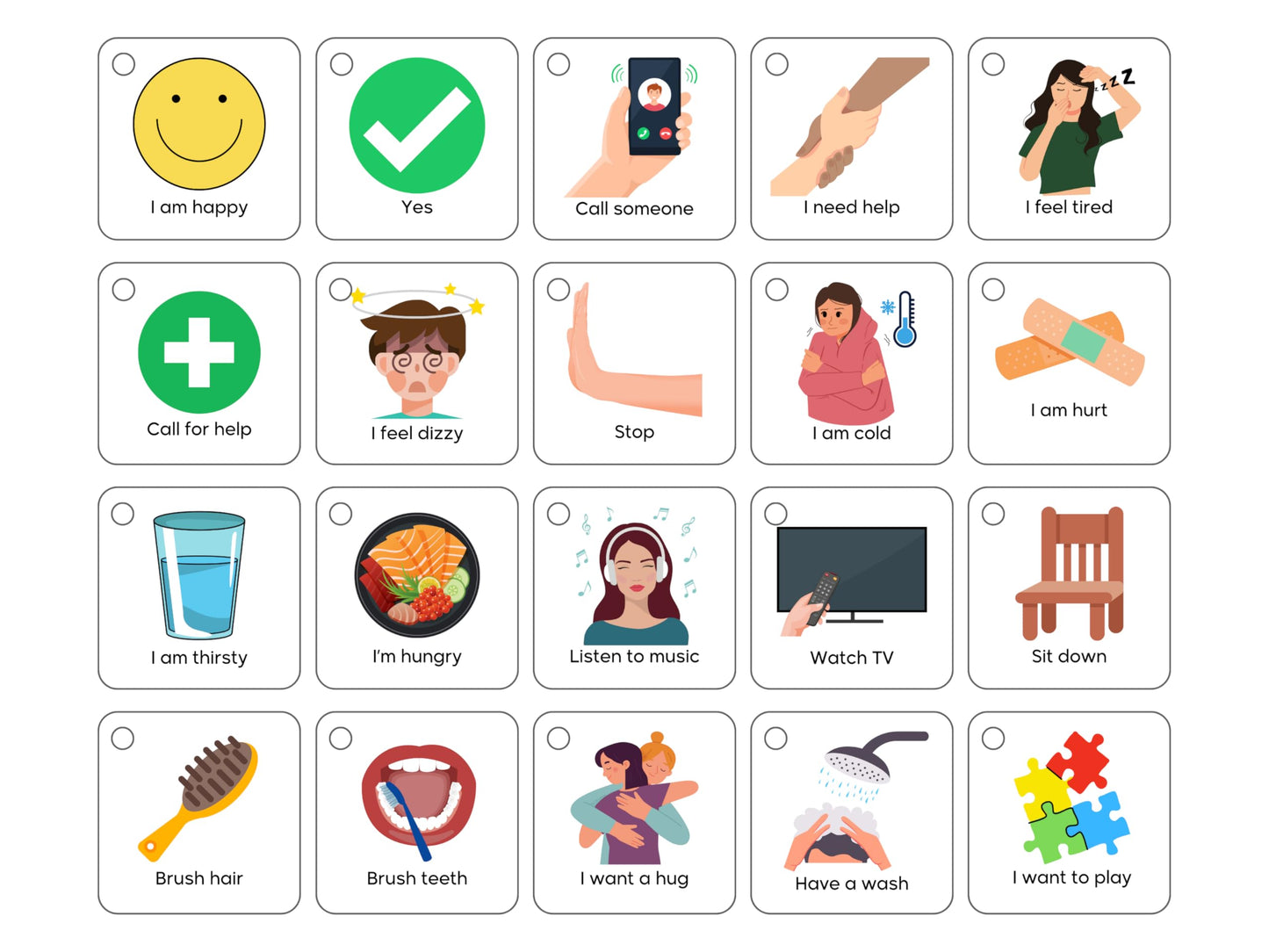 Plastic Communication Cards, 60 Basic Communication, Special Needs, Autism, Toddler, Hospital Cards, Non Verbal Speech Therapy, Senior