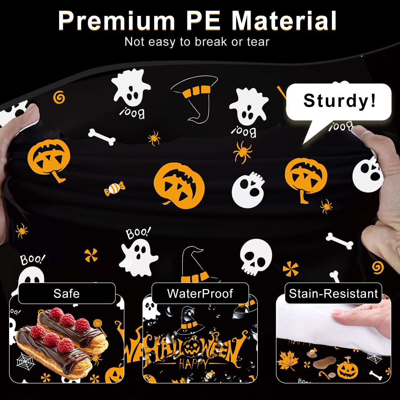 Tbsone Halloween Disposable Plastic Tablecloth, Rectangle, 3 Pack