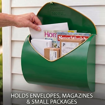 Green Wall Mount Mailbox for Outside,Waterproof Metal Mailboxes with Rust-Proof Galvanized Steel,Large Capacity Envelope Mailbox for House,12.99 x 10.35 x 3.5 Inch
