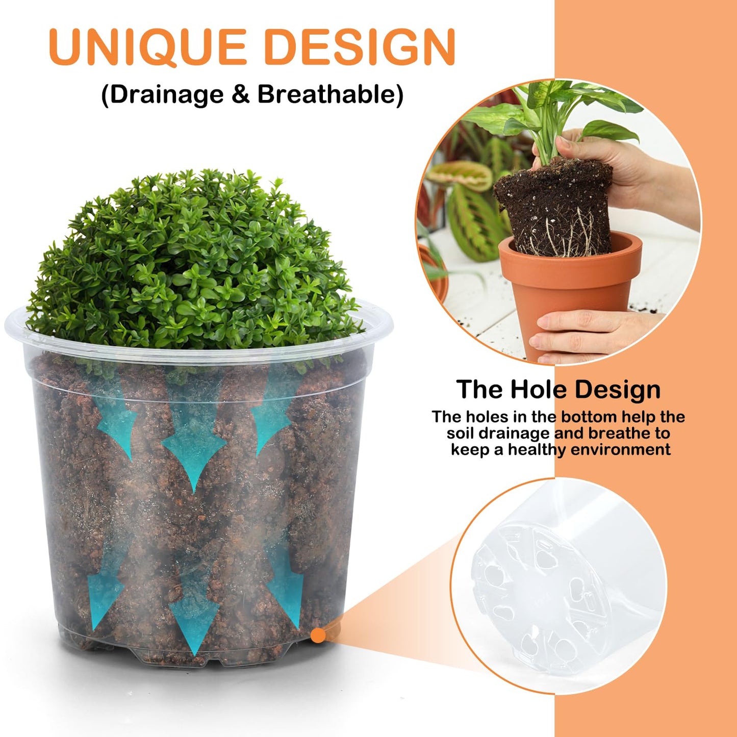 DUNPUTE 45 Pack 7/6/5/4/3 Inch Clear Nursery Pots for Plants, Clear Plastic Plant Pots with Drainage Holes, Transparent Variety Pack Flexible Garden Pot for Outdoor Indoor, Seed Starting Pots